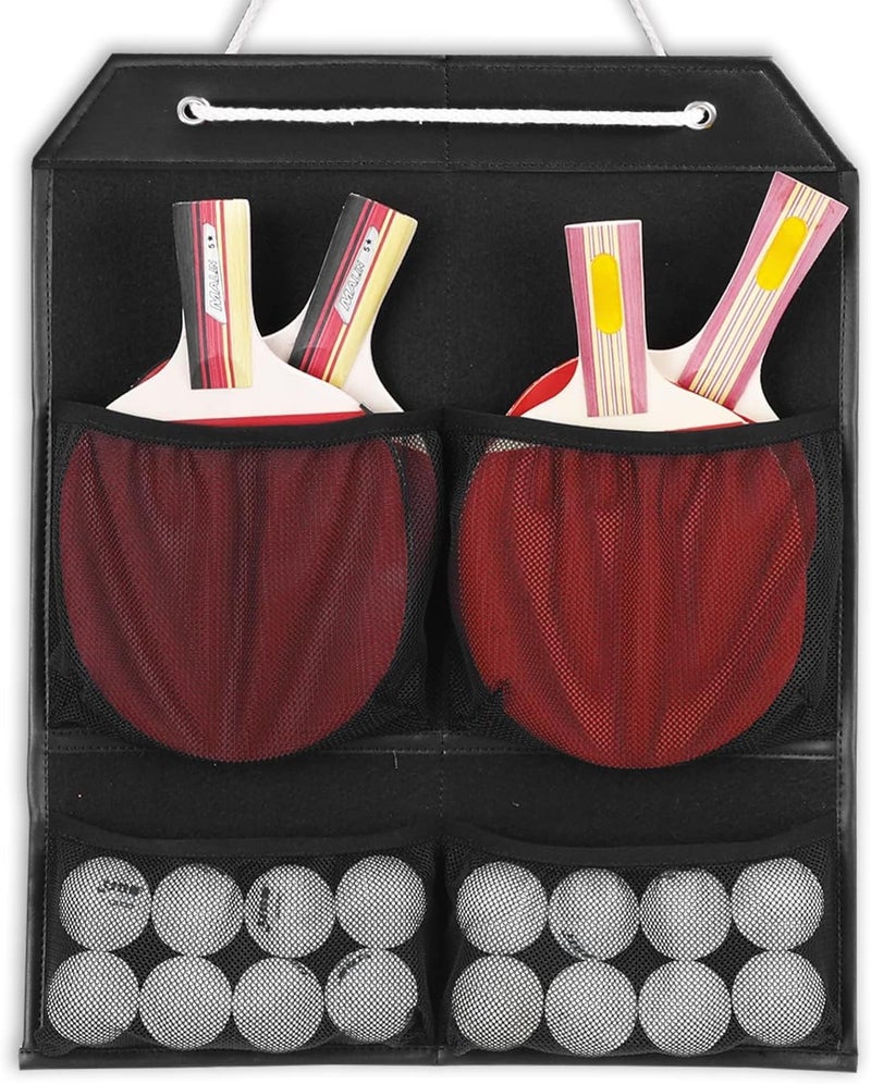 VISEMAN Ping Pong Storage Rack, Table Tennis Racket Holder Wall Mount Organizer for 4 Paddles and Balls - Image 1